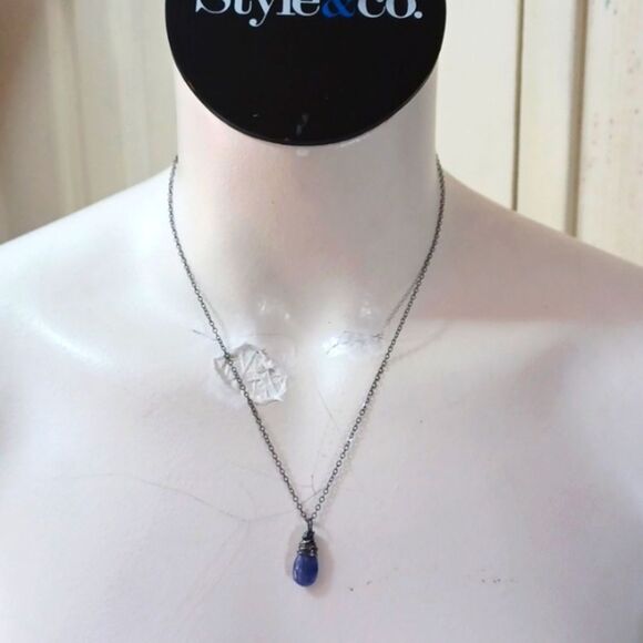 Amethyst Diamond Cut   Large Tear Drop Necklace 19-20 L - Picture 1 of 6
